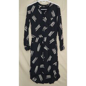 Lucky Brand Shirt Dress Drawstring Waist Long Sleeve Black White Women's Small